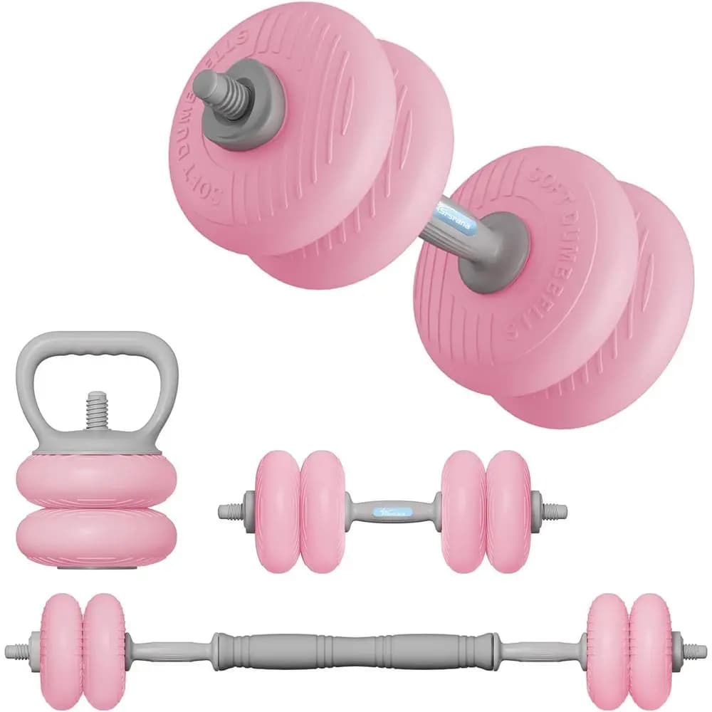 Set di Manubri Regolabili 4-in-1: 13-35 LB, Convertibile in Barra e Kettlebell, Ideale per Allenamento di Forza a Casa