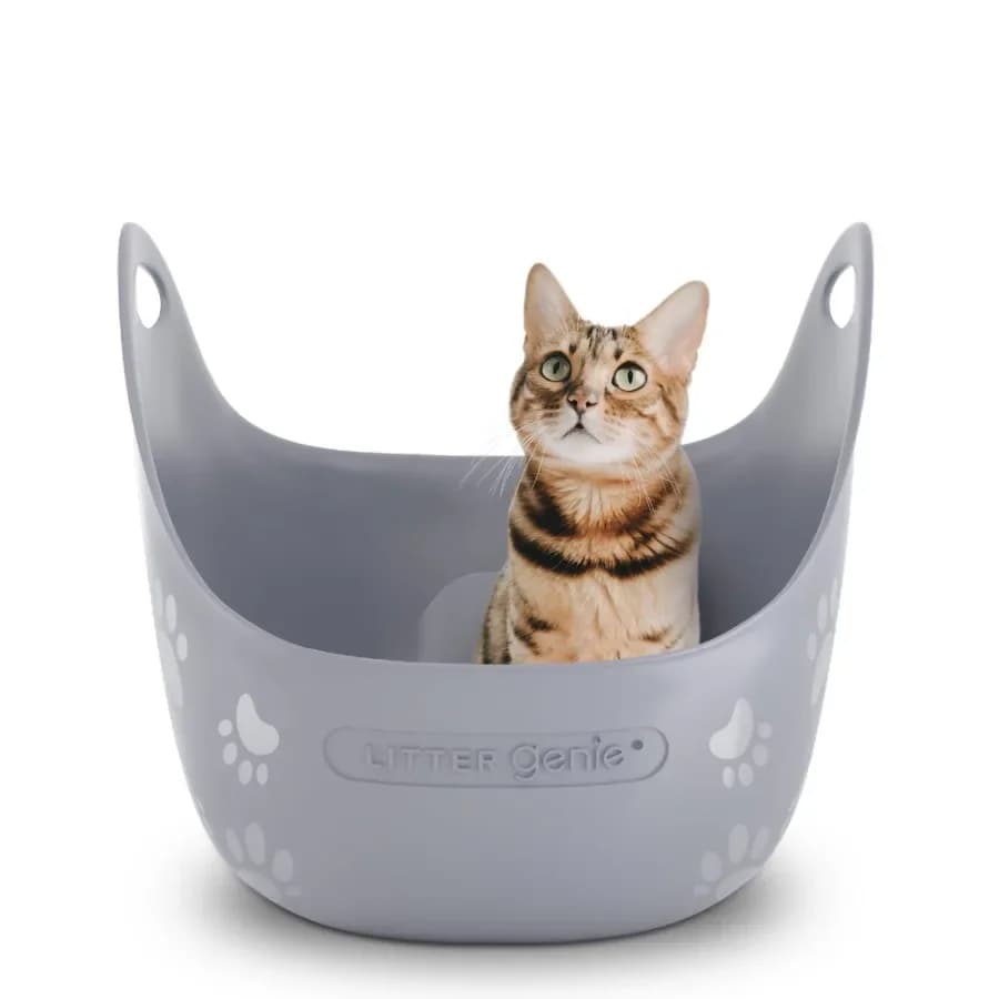 High-Sided Cat Litter Box with Handles Silver