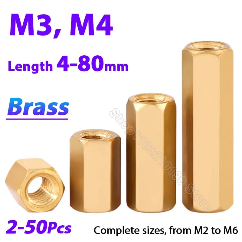 Distanziatori Esagonali in Ottone da 2-50 Pezzi, Femmina-Femmina M3 M4, Distanziatori a Perno Esagonali, Pilastri Cavi per Schede Madri PCB, Colonne Cavi L=4-40mm