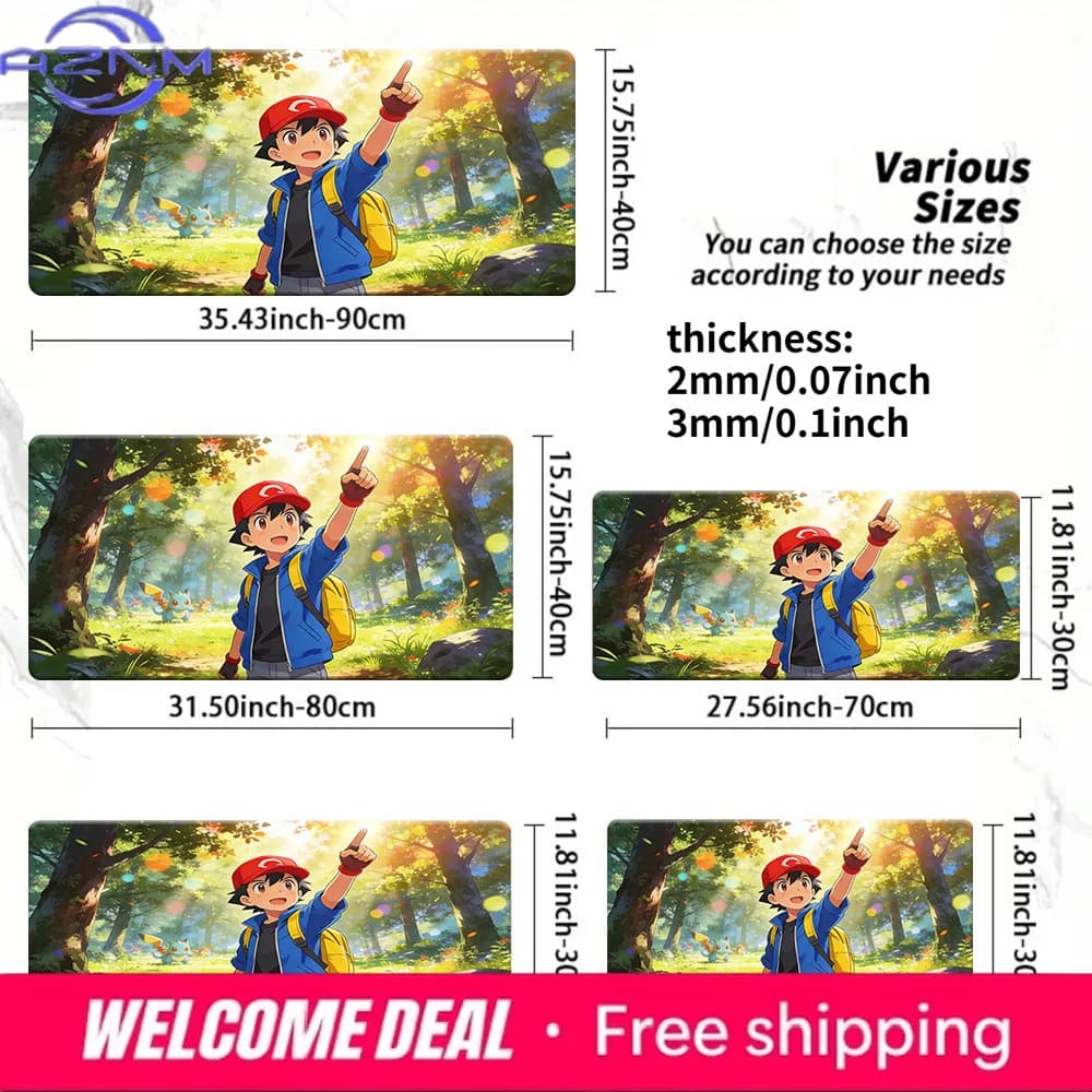 Tappetino per mouse lavabile antiscivolo Ash Ketchum Pointing Forest Gaming Desk Mat