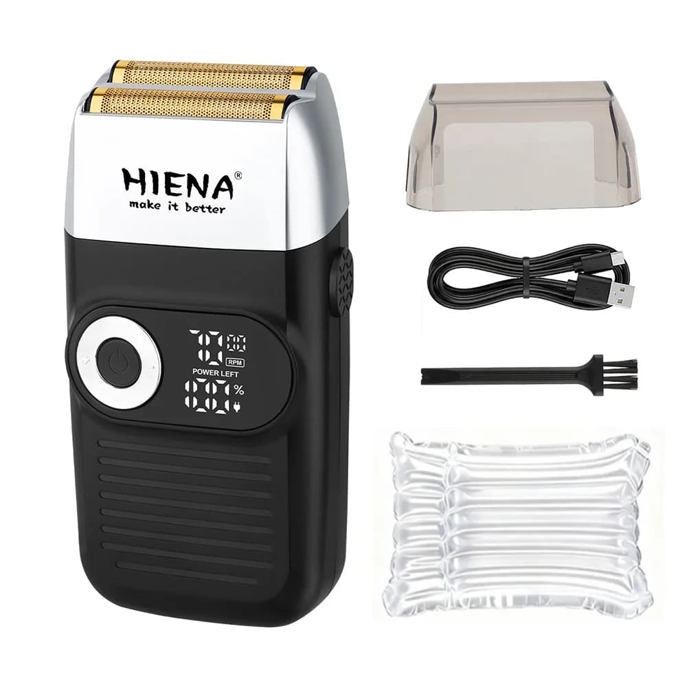 Rasoio elettrico ricaricabile HIENA con display LCD, rasoio a movimento alternato per uomo, trimmer per barba con ricarica USB