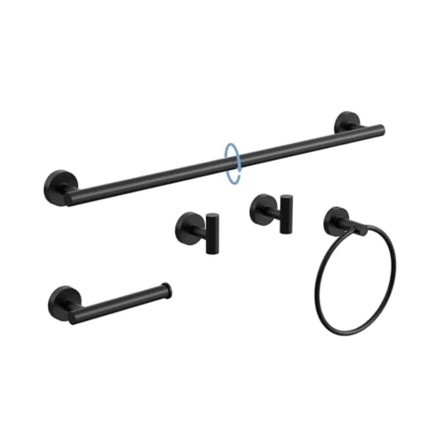Set di Accessori per Bagno in Acciaio Inox SUS304, 5 Pezzi, Set di Accessori per Bagno con Portasciugamani da 26 Pollici, 2 Ganci per Asciugamani, Porta WC
