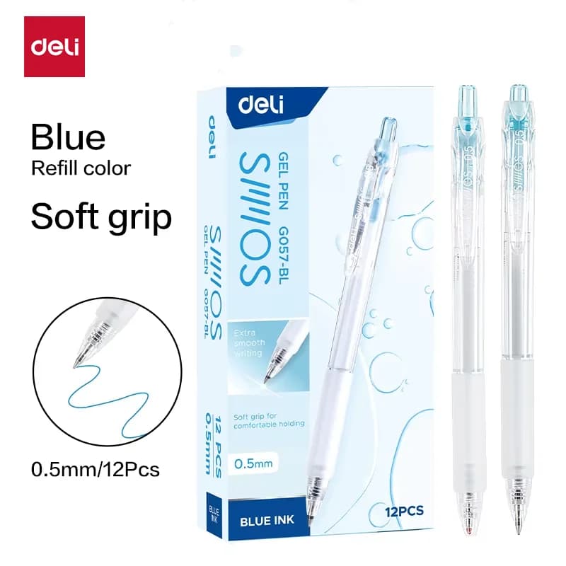 DELI Set di penne gel per ufficio 12/scatola Penne con impugnatura morbida da 0,5 mm Inchiostro blu nero liscio per la scrittura professionale di forniture aziendali e per ufficio