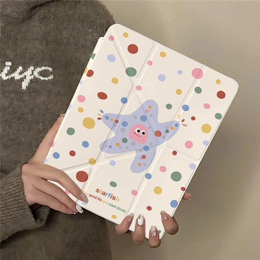 Sea Star Polka Dot Tablet Case For iPad Pro 11 12.9 13 A16 M2 M4 M3 M5 Shell 8.3 9.7 10.2 5/6/7/8/9/10/11th Mini Air 3 4 5 Cover