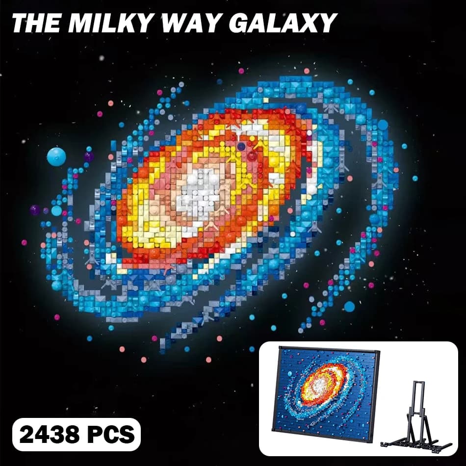 MOC 3D Pixel Art The Milky Way Galaxies Painting Micro Construction Blocks Frame Sky Star Decoration Wall Mini Brick Toys For Kids Gift For Adults