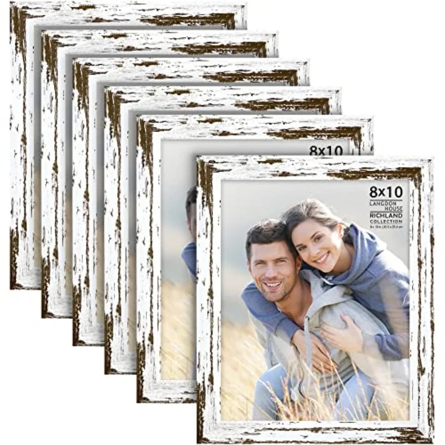 Cornici per Foto 8x10 Bianche Invecchiate, Confezione da 6, Stile Rustico, Collezione Richland