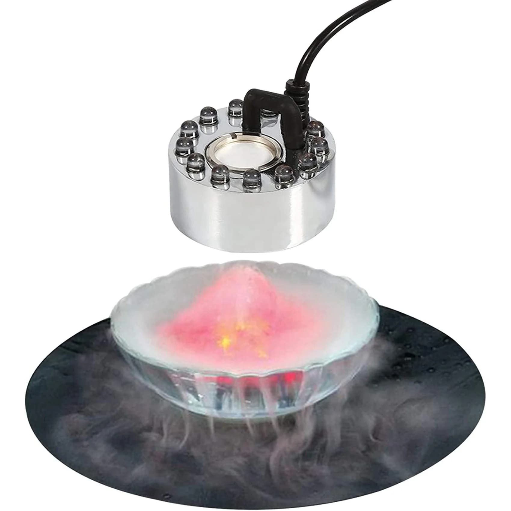 SANQ 2X Mini Mist Maker, 12 LED Mister Fogger Fontana d'acqua Stagno Macchina della nebbia Atomizzatore Umidificatore per Halloween, Natale