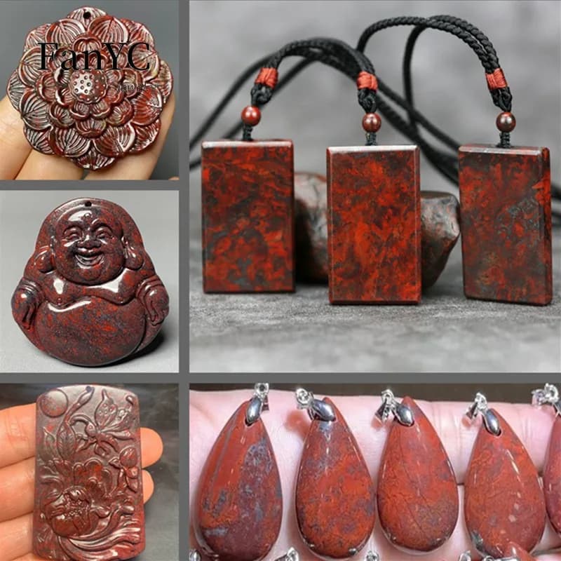 Natural Meteorite Ruby Buddha Pendant Chicken Blood Stone Water Drop Jade Pendant Magnetic Ping An Brand Necklace Men and Women