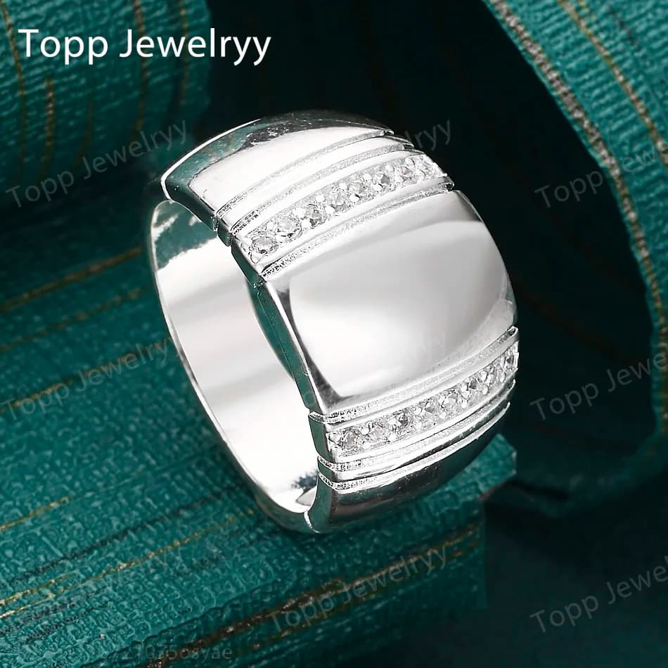 Sterling 925 Silver Largo Ring with Zirconia, Fashion Jewel for Men and Women, Gift for Couples, Celebrations and Christmas