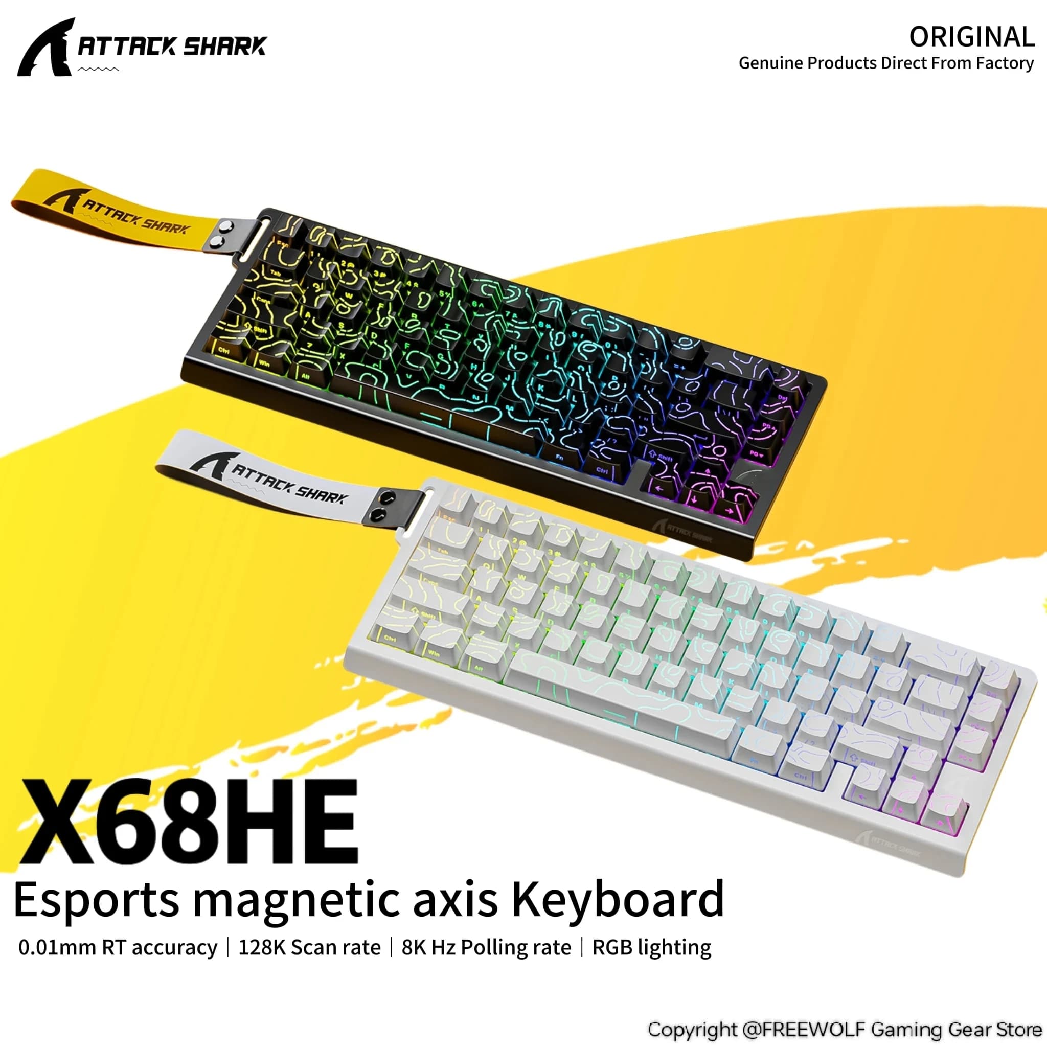 Tastiera Meccanica RGB Attack Shark X68HE, Supporta Driver Web, Rapid Trigger a 0,01mm, Frequenza di Aggiornamento 8000 Hz, 0,125ms, Design Cablato