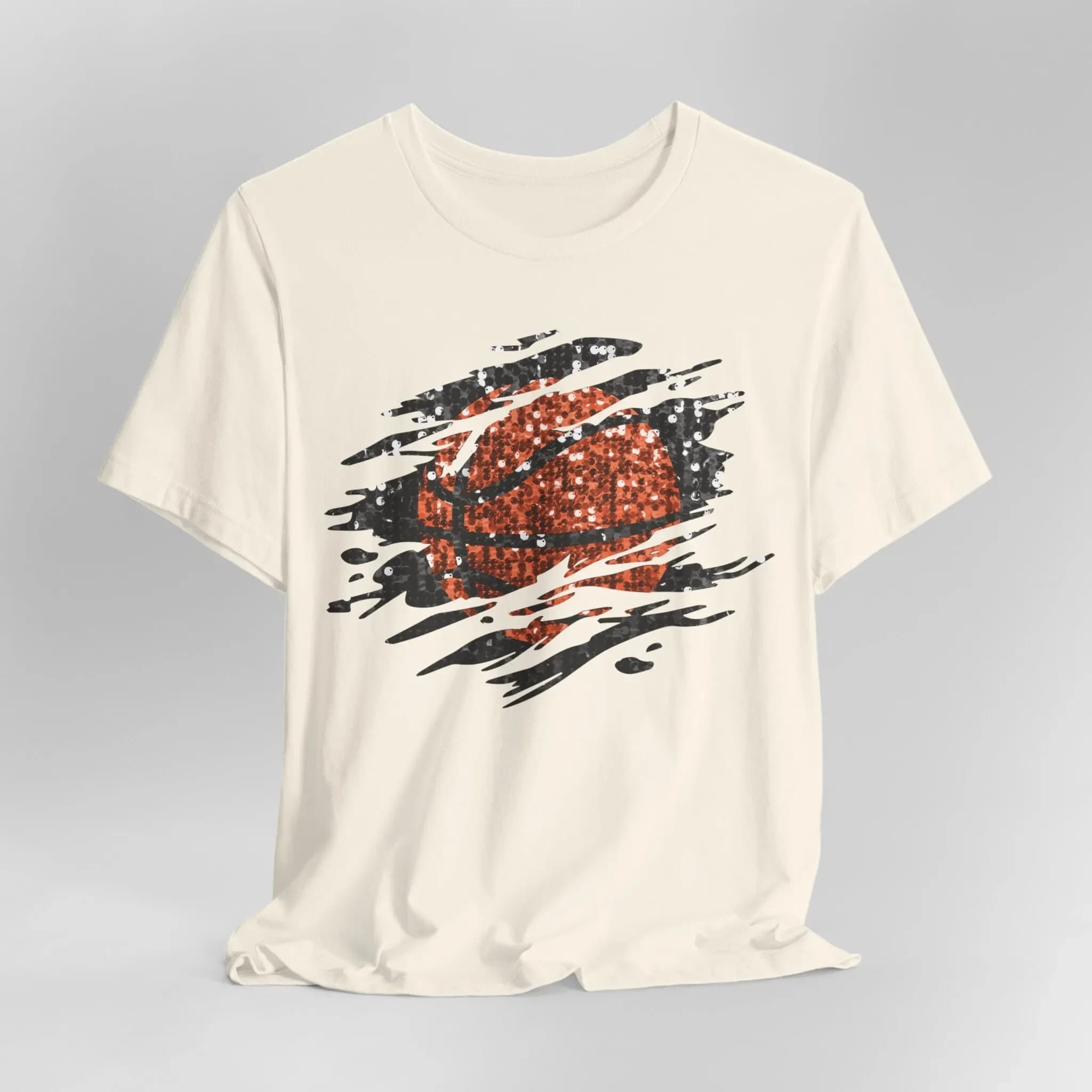 T-shirt con schizzi di basket effetto paillettes, fan atletico scintillante