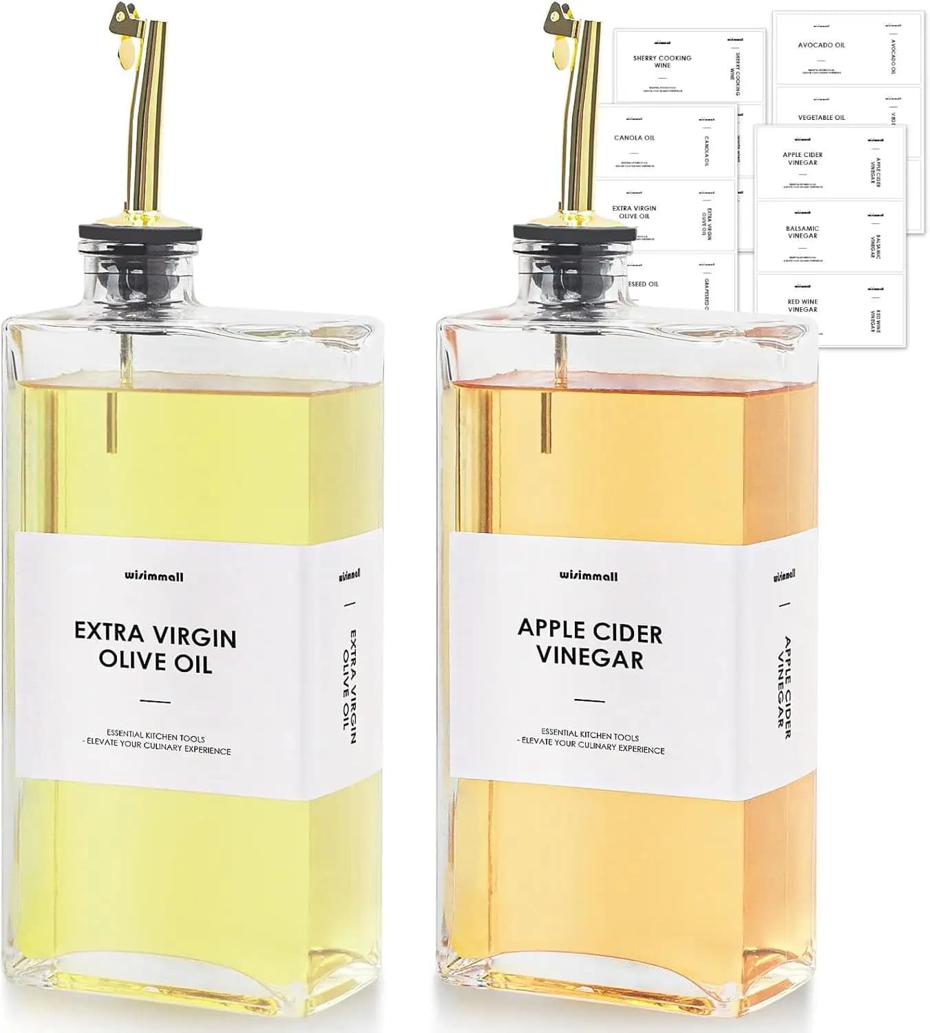 Dispenser di olio d'oliva per cucina, bottiglia di olio di vetro Dispenser di olio e aceto da 500 ml Set di 2, dispenser di olio da cucina con 2 macchie