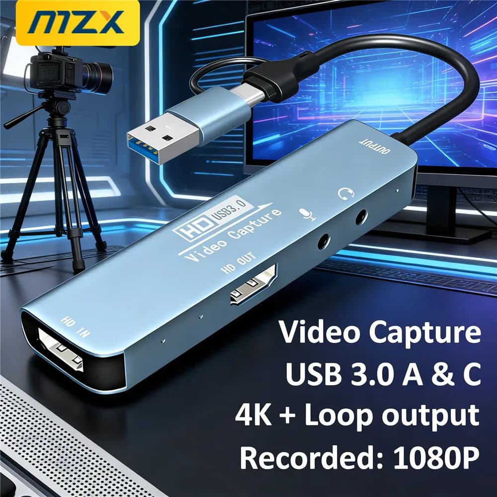 Scheda di acquisizione video 1080P HDMI-Compatibile USB 3.0 Tipo C, Registratore 4K con uscita Loop, Grabber HD per OBS, Registratore di gioco e Live Streaming