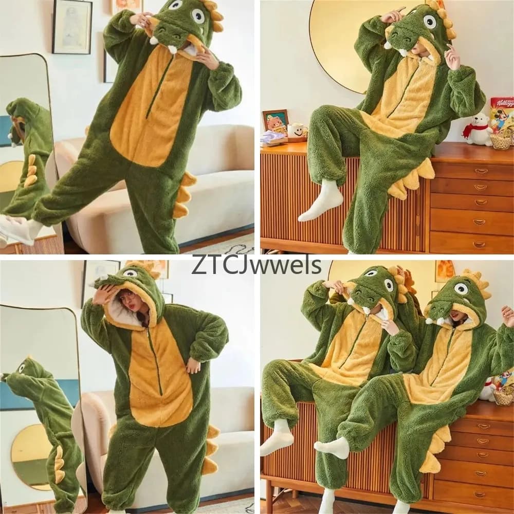 Costume da Alligatore per Adulti, Pigiama in Peluche Verde a Forma di Dinosauro, Costume Caldo per Coppie, Tuta Animale per Feste di Halloween