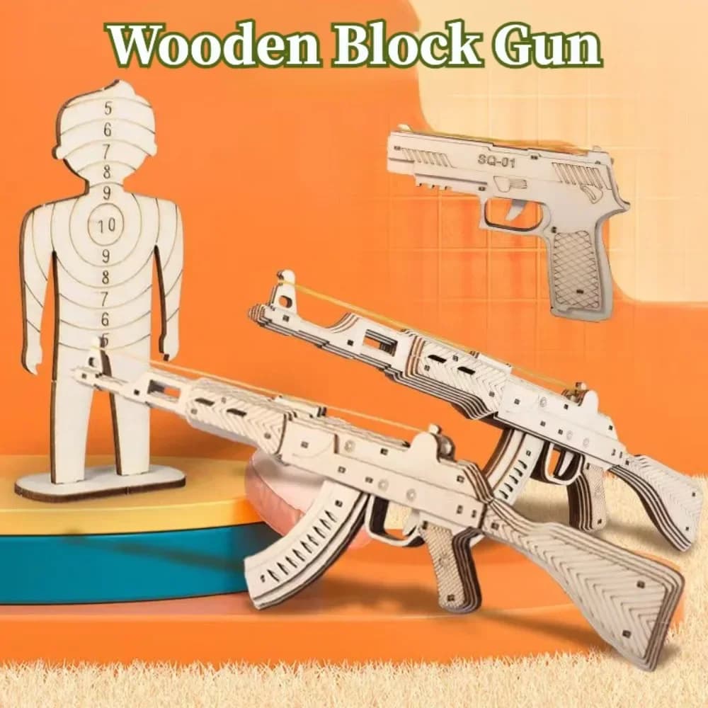 Pistola con elastico 3D Building Block in legno Meccanico AK47 Kit modello di assemblaggio Puzzle da costruzione Giocattolo per bambini Regali di compleanno