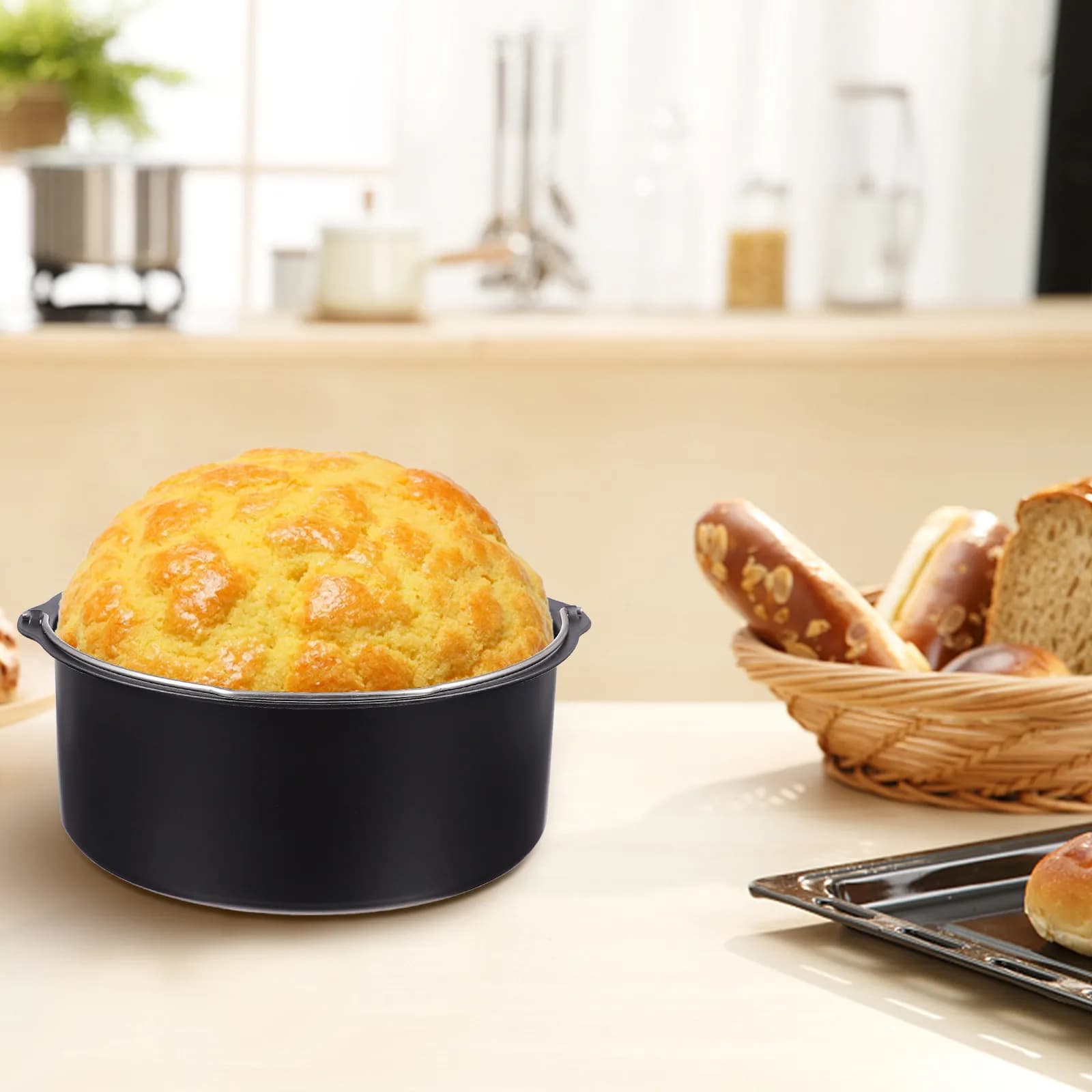 Set of Air Fryer Accessories in Carbon Steel Anti-Agents, 8 Inch Cake Basket, Pizza Bar, Oven Kitchen Tools and Air Fryer