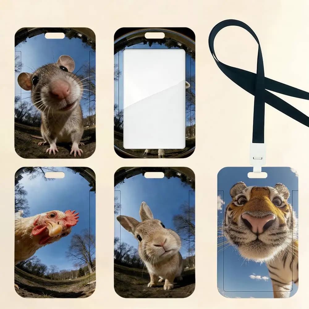 Funny Animal Camera Lens Meme Card Holder Cardcase Bus Subway Work Permit Student Lanyard Neck Straps Badge Holder Door Card