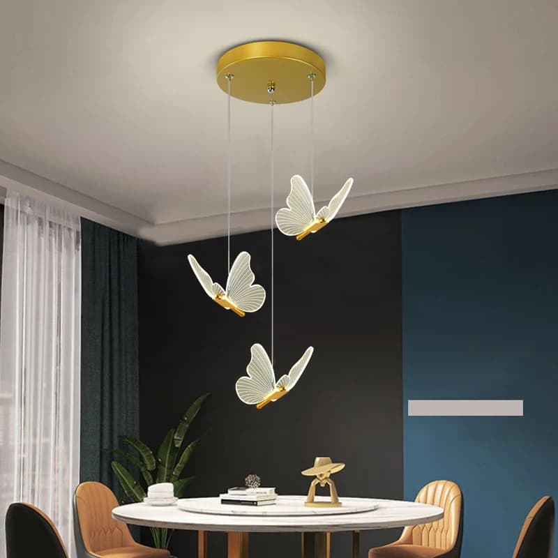 Modern LED pendant lamp for three-head butterfly restaurant, decorative lighting for kitchen, living room, dining room, bedside table