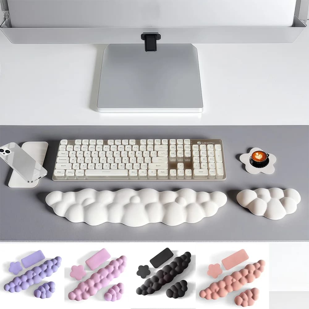 Set poggiapolsi per tastiera cloud da 3 pezzi, poggiapolsi cloud con base antiscivolo, sottobicchiere floreale da tavolo, adatto per poggiapolsi per tastiera