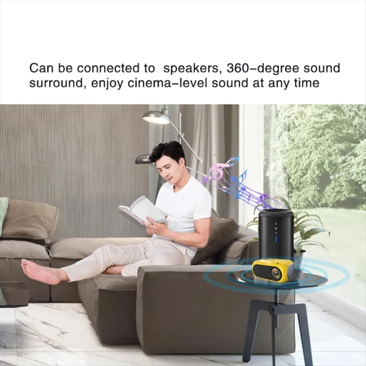 A64I Portable Mini Projector 360P LED Wired Mobile Phone Projector with Speaker Remote Control for Outdoor Camping EU Plug
