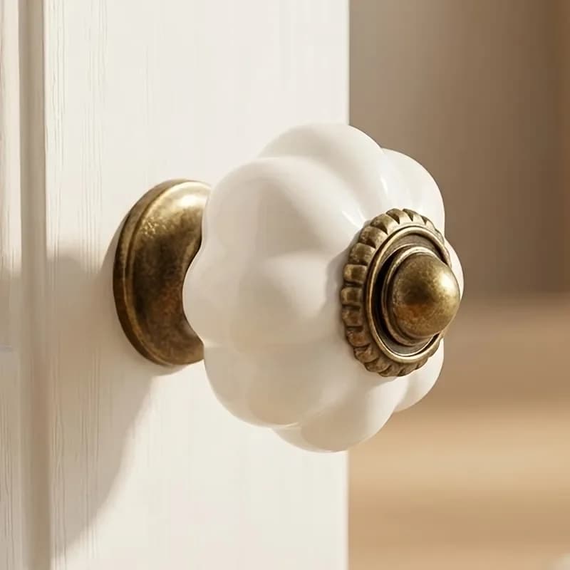 4PCS Antique White Pumpkin Knob Ceramic Cabinet Knob Vintage Drawer Pulls For Closet Drawer Cupboard Cabinet Home Project