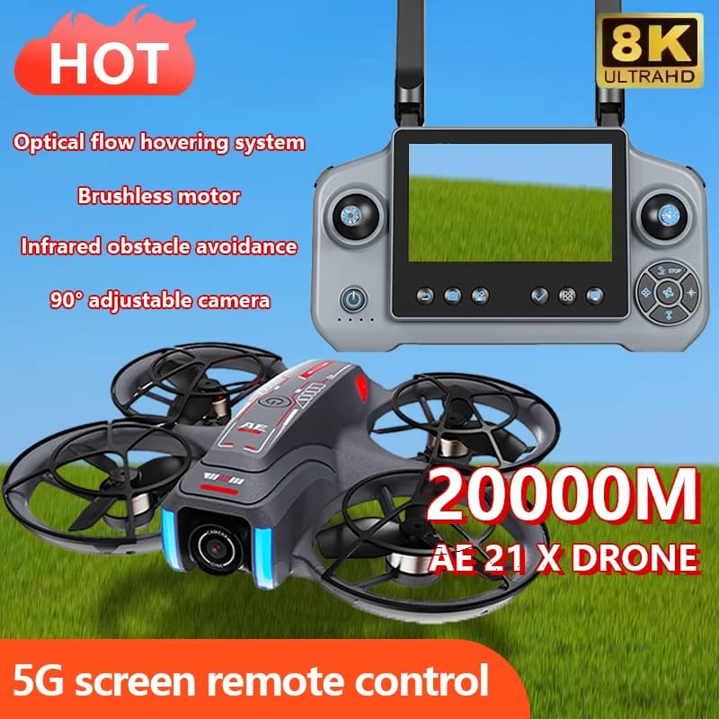 Mini Drone AE21 con Doppia Fotocamera 8K HD, Funzione Follow Me, Quadricottero RC con Schermo da 4.3", Droni FPV con Telecomando, Motore Brushless, Giocattoli Elettronici per Bambini