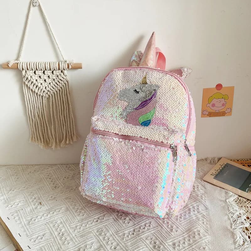 Sequin Unicorn Backpack Pink Shiny Lightweight Mini Custom Logo Fashion Versatile Daily Travel Outdoor Backpack For Women