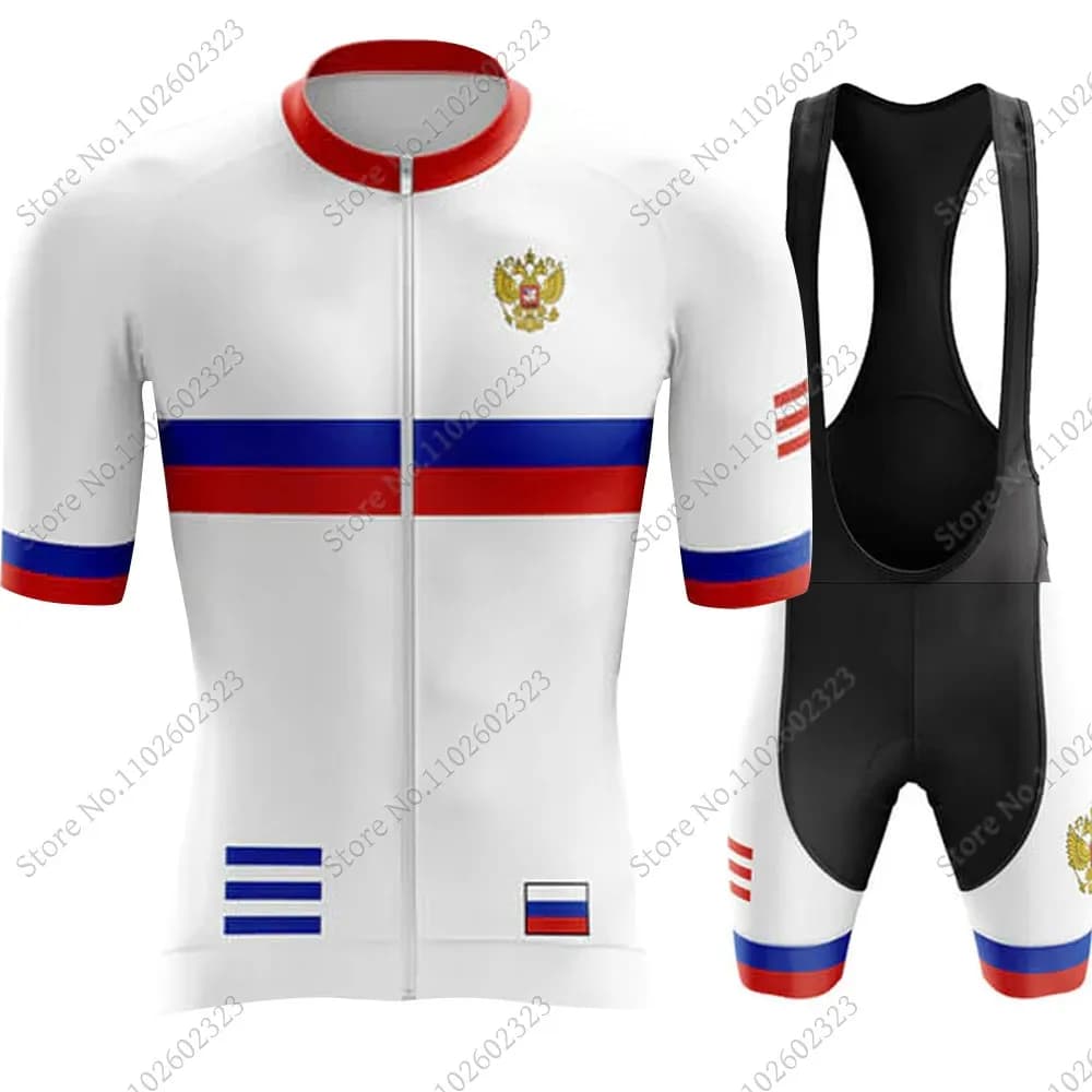 2024 Russia squadra nazionale maglia da ciclismo Set russo abbigliamento manica corta da uomo camicia da bici da strada tuta pantaloncini da bicicletta MTB