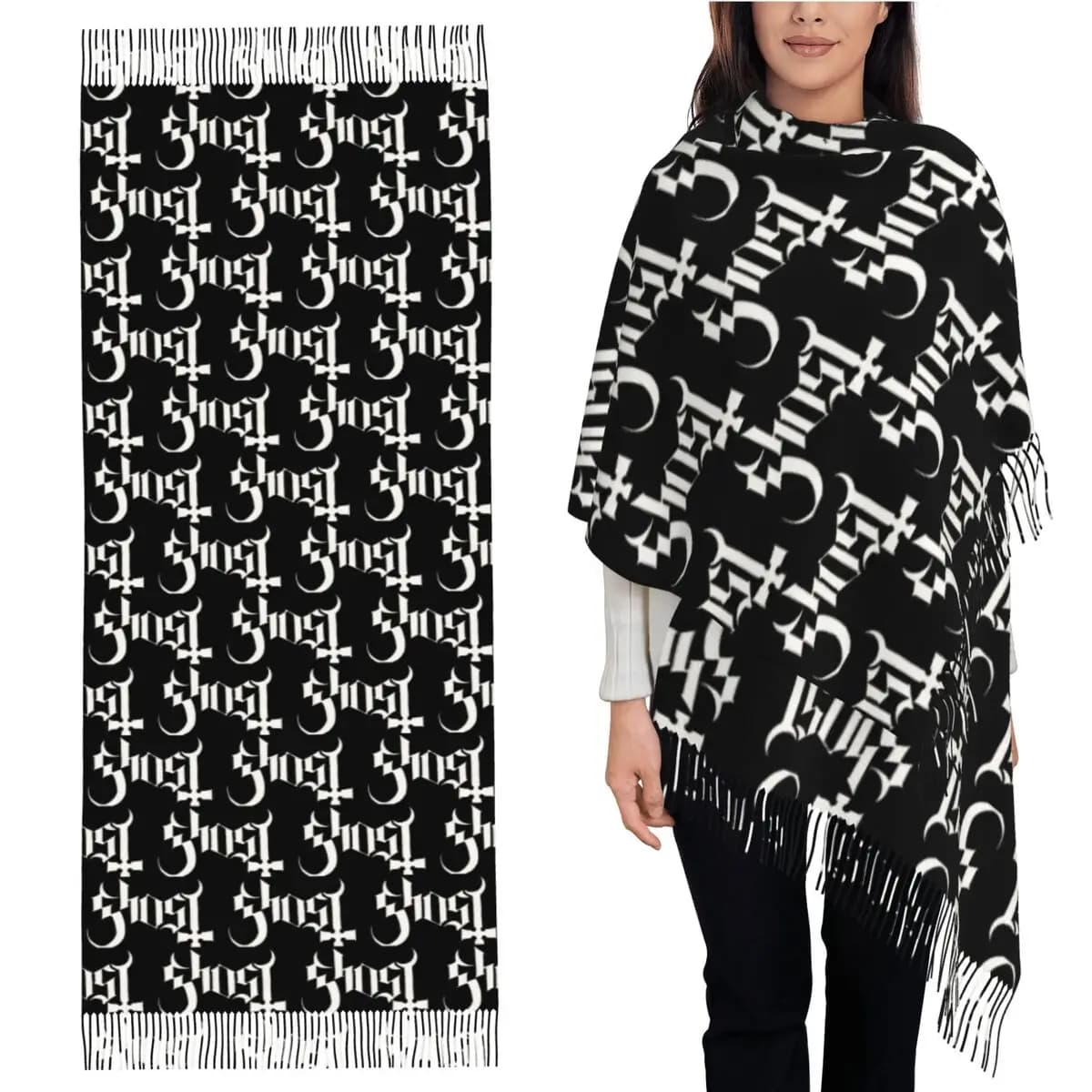 Rock Band Ghost BC Sciarpa Sciarpe con nappe Donna Scialli e stole morbidi e caldi Scialle lungo autunno inverno