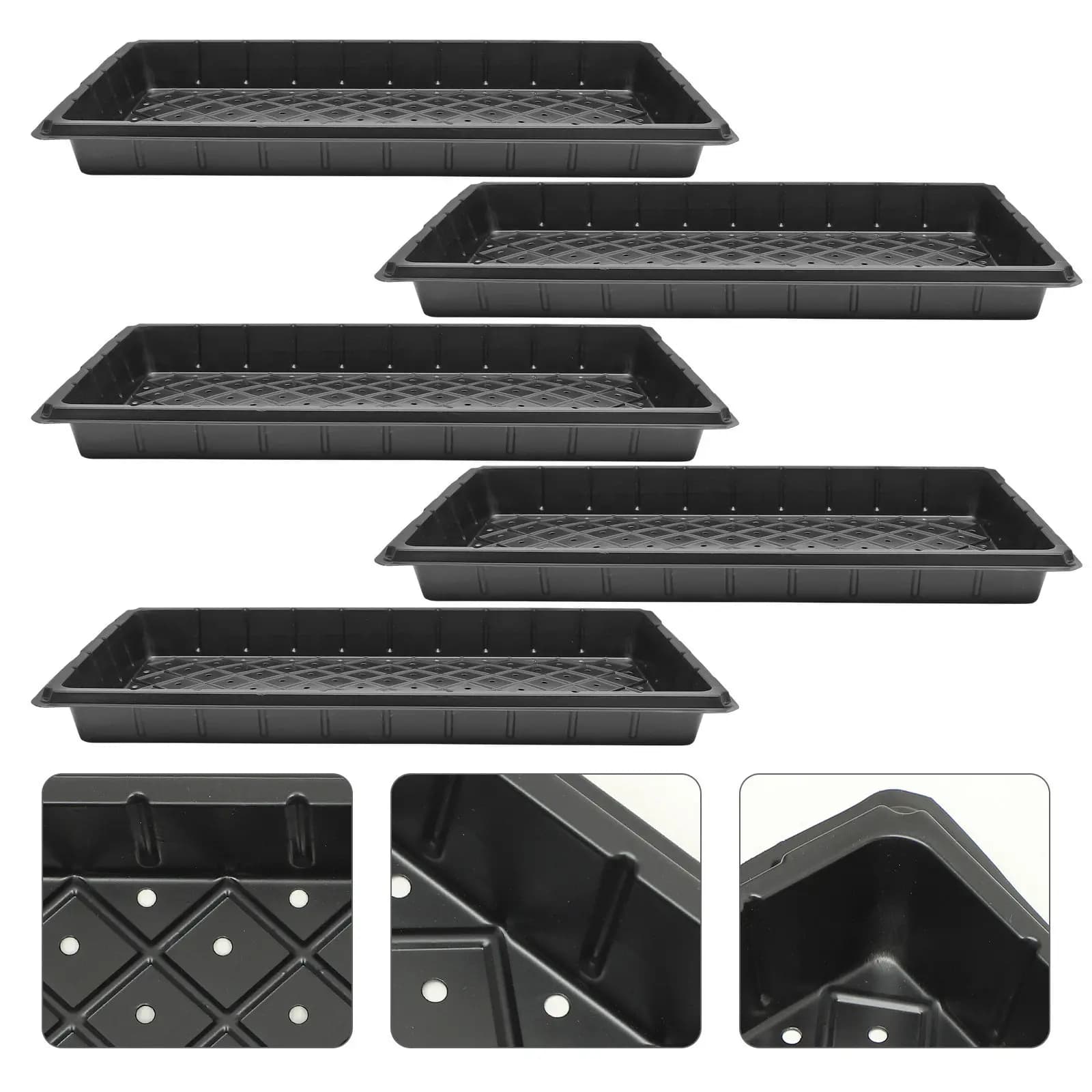 Set di 5 Vassoi per Germinazione con Bordi Lisci per Semi di Verdure, Fiori ed Erbe, Vassoio di Avvio con Fori, Piatto per Coltivazione Piante, Dimensione 1020