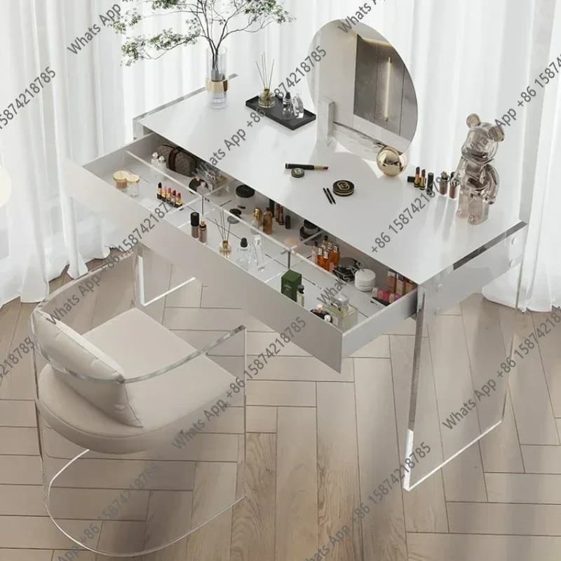N67 Acrylic Dressers Solid Wood Cabinet Bedroom Simple Design Dressing Tables Makeup Stool With Mirror Minimalist Furniture