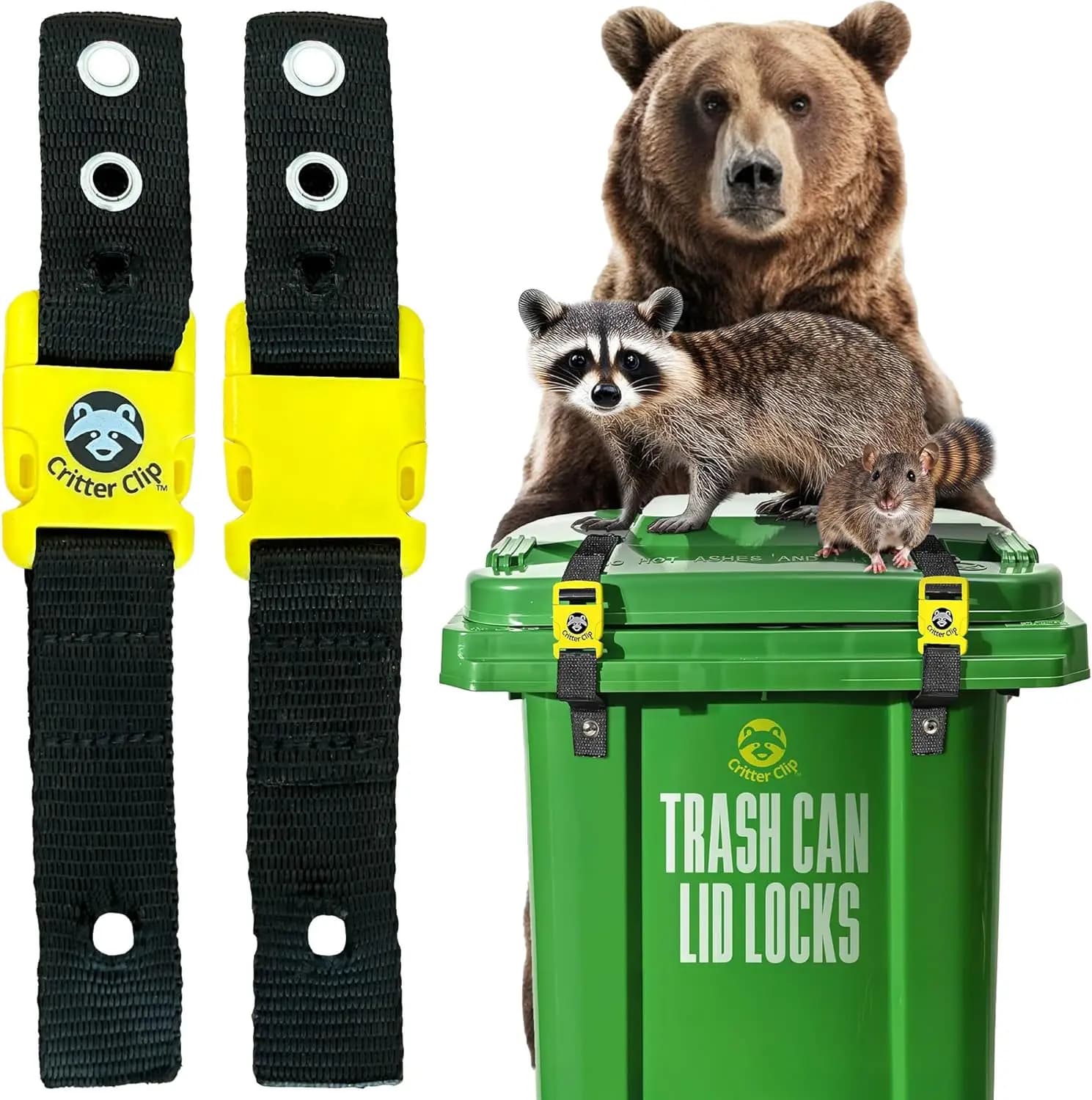 Coperchi per bidoni della spazzatura resistenti e anti-intrusione per animali con cinghie regolabili per uso esterno - 2 pezzi