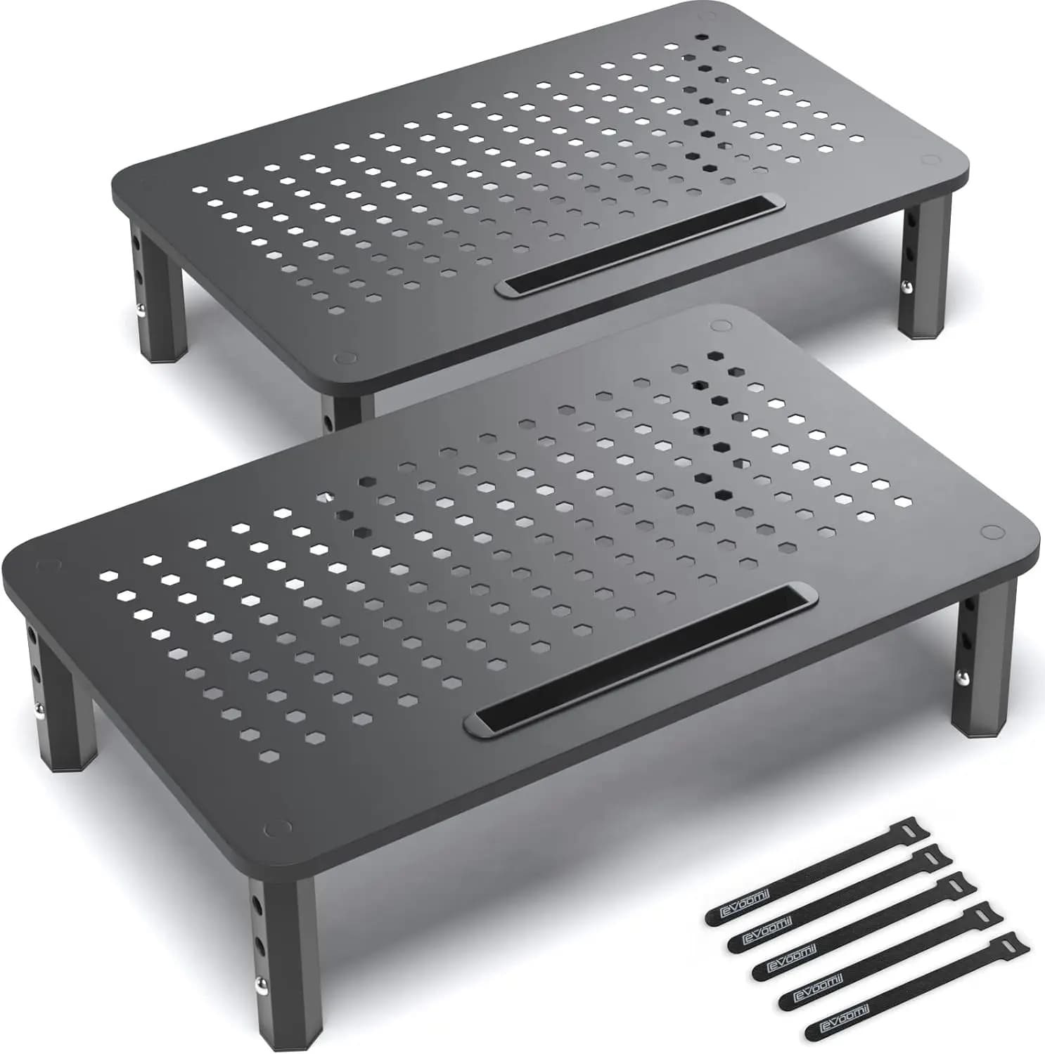 Steel Hexagonal Monitor Support (Package 2) with Anti-slip Design, Cable Grips and Adjustable Height for Desk Configuration
