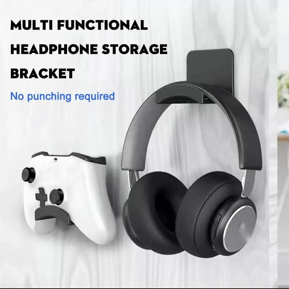 Punch-Free Wall Mount Headphone Stand Universal Under Desk Gaming Headset Holder Display Rack Earphone Hook