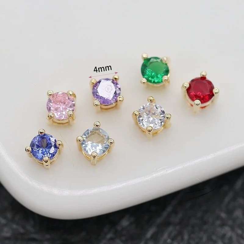 6PCS 14K Gold Plated Brass Round Zircon Charm for Bracelets Making Supplies, Loose Spacer Beads For Making Jewelry Necklace