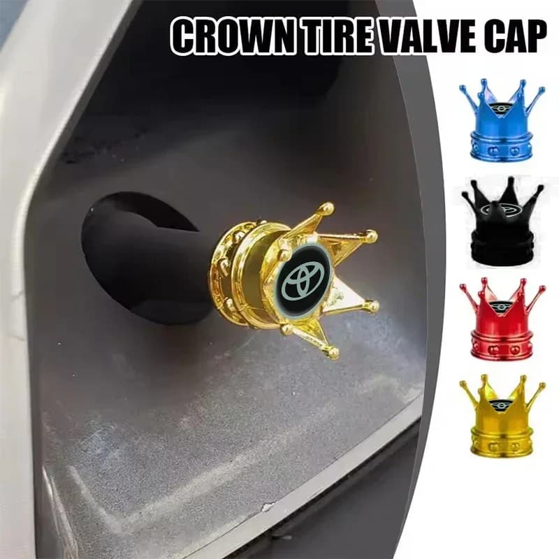 4 tire valve caps in crown style, aluminum alloy valve covers, dust and waterproof covers for all Toyota