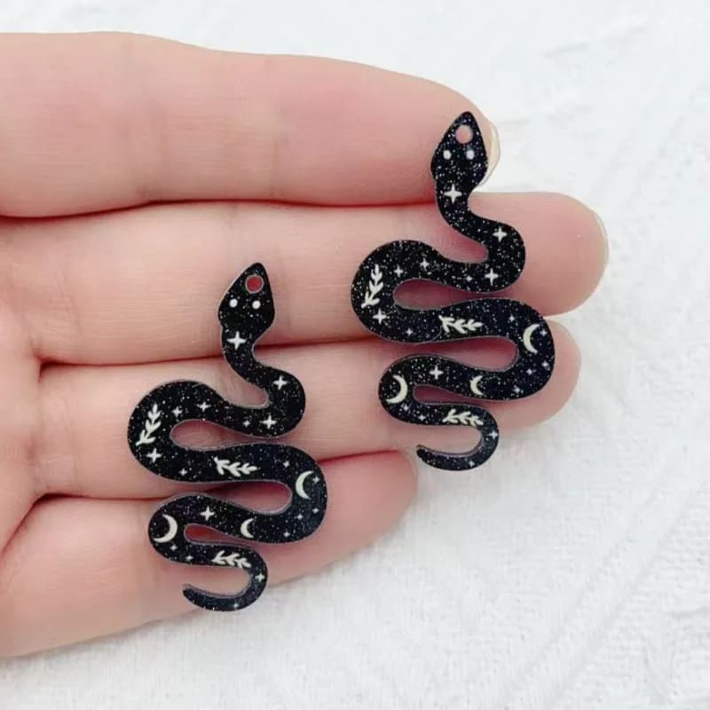 10pcs Acrylic Moon Pattern Black Snake Acrylic Jewelry Pendant Earrings Necklace DIY Jewelry Pendant
