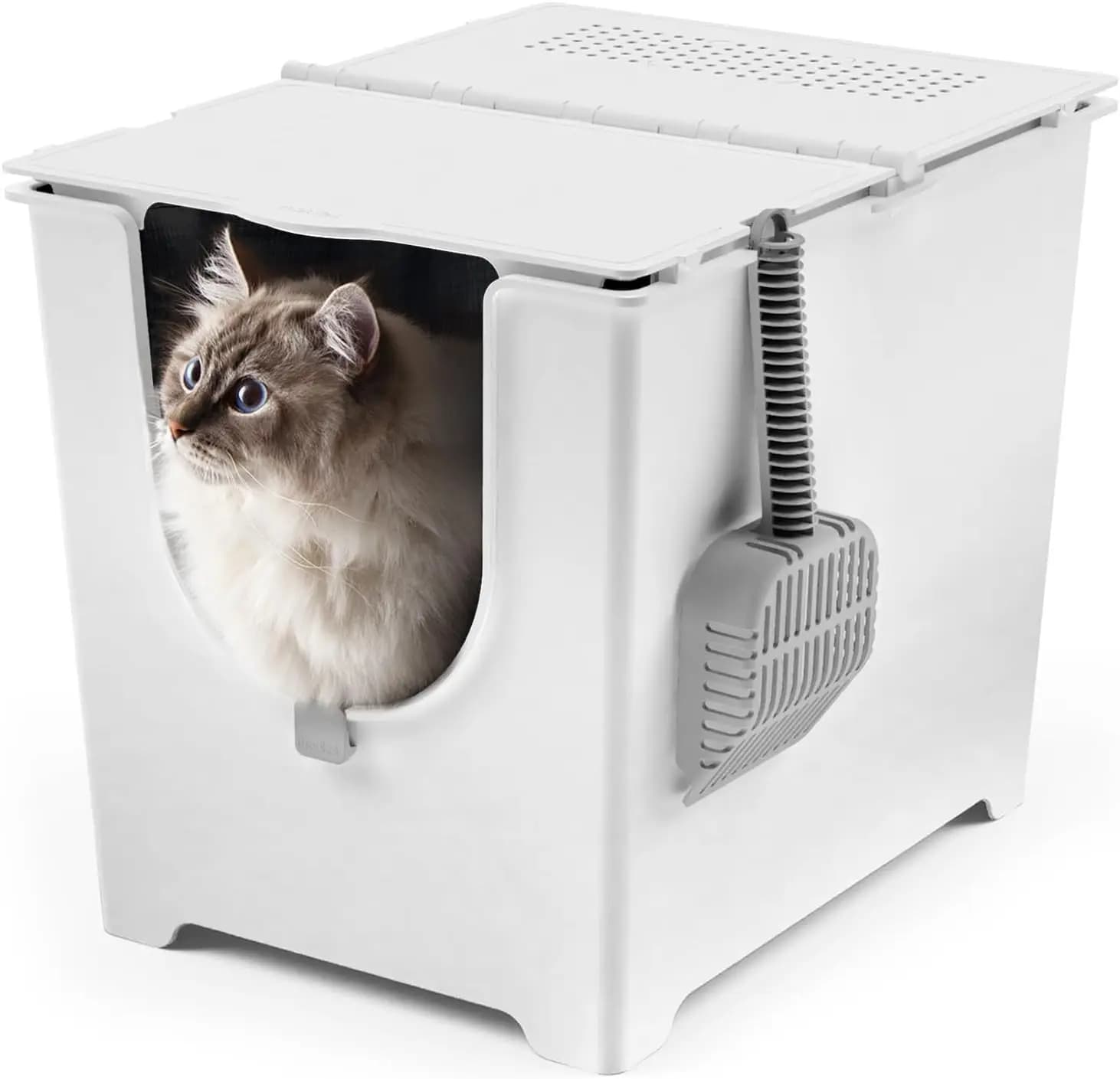 Lettiera per gatti Flip – Design con ingresso frontale e sistema di rivestimento integrato (Bianco)