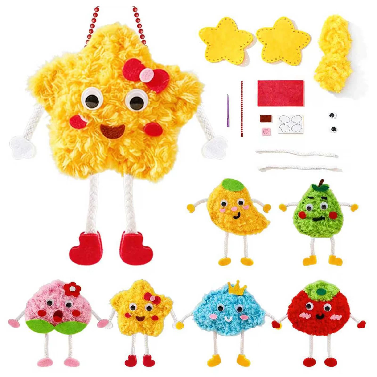 Kit da Cucito per Principianti: Progetti Fai-da-te Semplici, Bambole Carine a Forma di Stella e Frutta, Crea i Tuoi Ciondoli e Charms, Regalo di Compleanno, Artigianato in Feltro