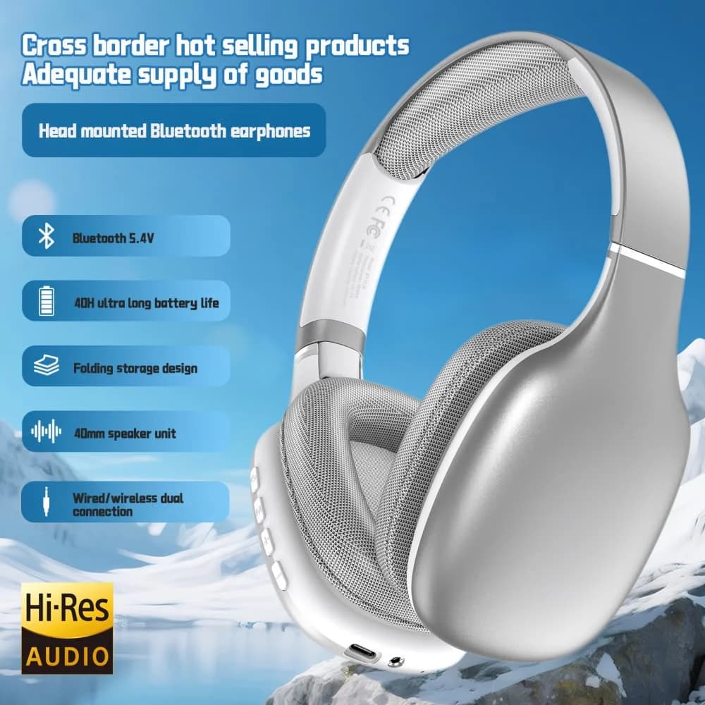 Bluetooth Headphones Foldable Over-Ear with Noise Cancellation, Audio HIFI Stereo, Comfortable and Adjustable Bearings