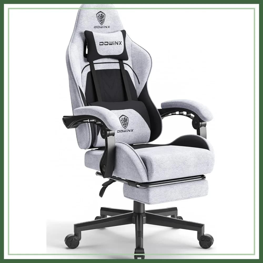 Sedia da Gaming Ergonomica con Cuscino a Molle Insacchettate, Massaggio, Poggiapiedi, 290LBS, Nero/Grigio