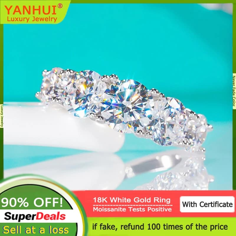 Lusso PT950 Platino Totale 3.6 Carati Tutti 5 Pietre Scintillanti Anelli di Moissanite con Diamanti per Le Donne Sposa Fede di Nozze Gioielli Regalo