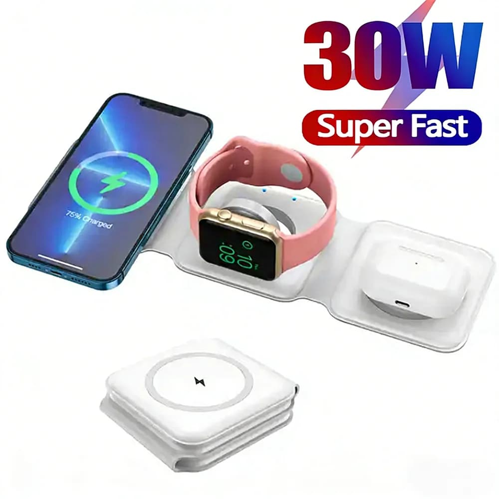 Caricatore Wireless Magnetico 3 in 1 per iPhone 16 15 14 13 Pro Max, Apple Watch 9 8, AirPods, Stazione di Ricarica Rapida