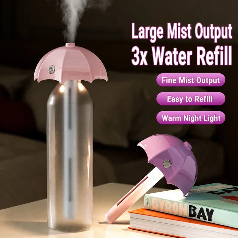 Umbrella Night Light Humidifier for Home Bedroom and Office Use Air Purifier Portable High-Mist Ambient Light USB Rechargeable
