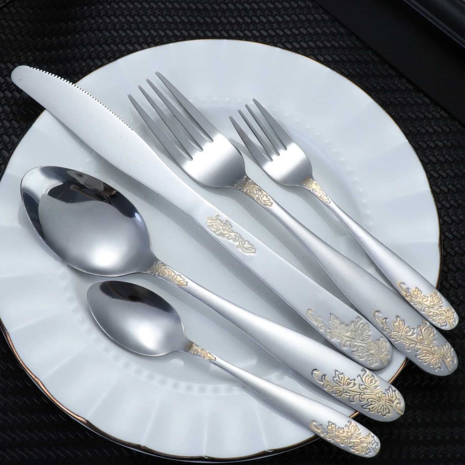 4/5/6/24/30/36 Pieces Silver Plate Set Knife Fork Knife Dress Morning Glory Model Cooking Supplies Stainless Steel