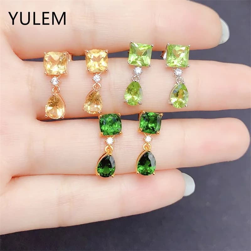 Orecchini da donna in argento Orecchini a bottone con peridoto citrino diopside naturale 6x6mm Orecchini di fidanzamento in argento sterling 925
