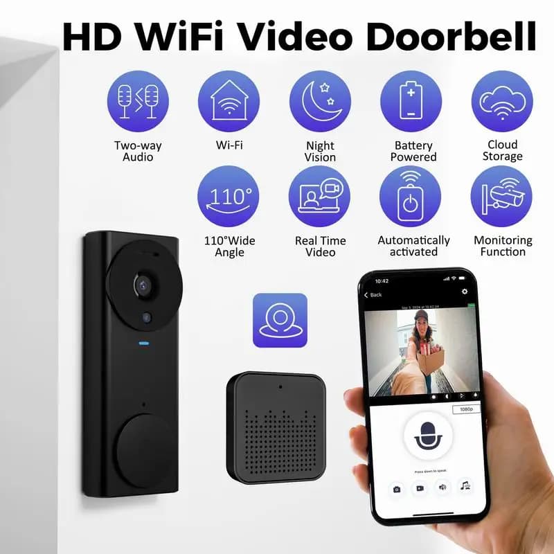 Campanello video intelligente con campanello Audio bidirezionale Wi-Fi wireless 2.4G, video HD, telecomando per app mobile