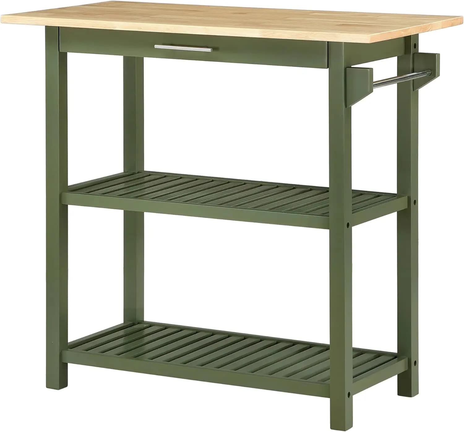 Designs2Go Carrello da Cucina a 3 Ripiani con Piano in Legno Massello 40" - Carrello da Cucina Moderno a 3 Ripiani con Cassetto, Stazione di Servizio per Alimenti