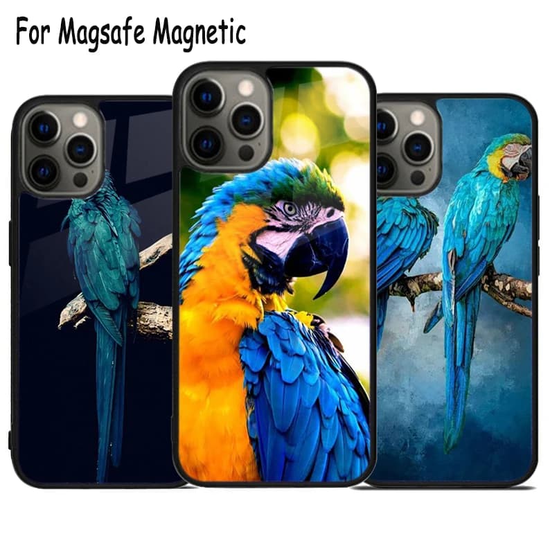 Custodia per telefono con ricarica wireless a forma di pappagallo carino e adorabile per iPhone 17 Air 15 16 16e 14 13 11 12 Pro Max Plus, cover magnetica Magsafe