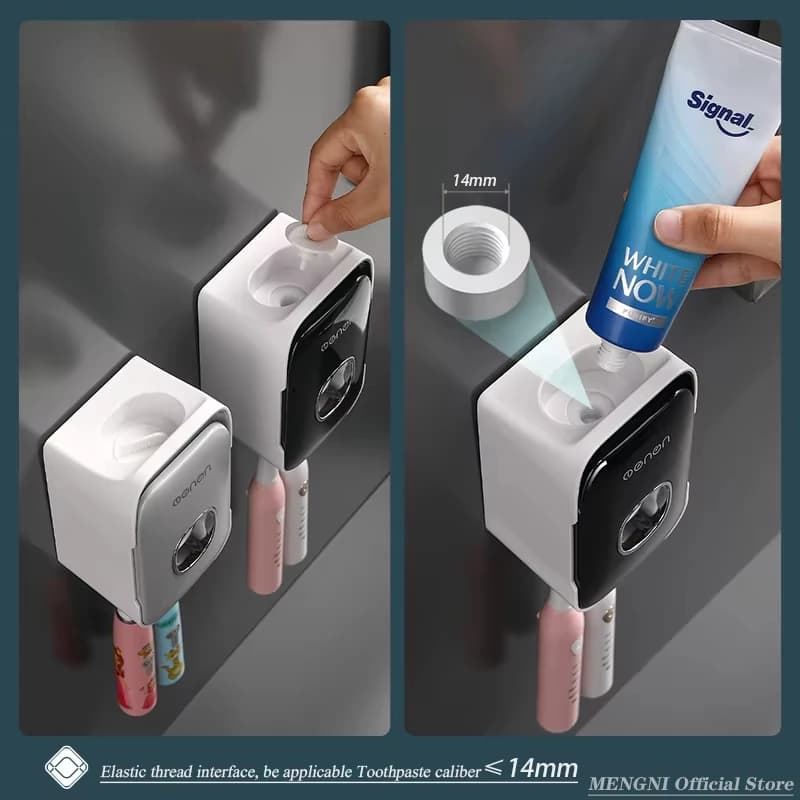 Toothpaste Dispenser Wall-Mounted Bathroom Toothpaste Squeezer Punch-Free Toothbrush Holder Rack Manual Operation